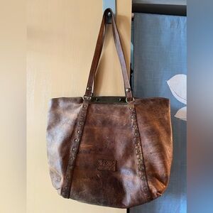 Patricia Nash SIGNED Vintage Western Handmade Weathered Leather Tote Bag Purse